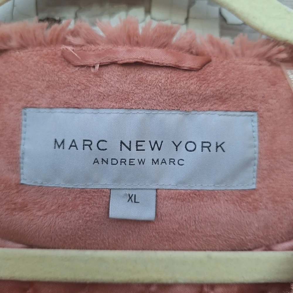 Marc New York Coral Faux Fur Vest with Gold Zipper